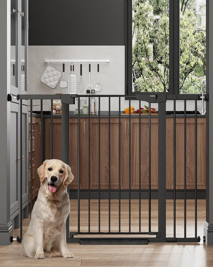 Cumbor 29.7-48" Baby Gate for Stairs, Mom's Choice Awards Winner-Dog Gate for Doorways, Auto Close Safety Pet Gate for Dogs Indoor, Easy Install Pressure Mounted Child Gate with Walk Thru Door, Brown