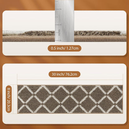 Stair Treads Non Slip for Wooden Steps Indoor, 7 Pack 8" X 30" Carpet Runners for Wood Stairs with Self-Adhesive Backing, Stickiness Stair Rugs for Kids Elders and Dogs, Square Brown