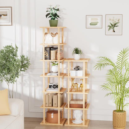 Vertical Tall Shoe Rack Organizer for Entryway -7 Tier Free Standing Slim Narrow Bamboo Wood Corner Stackable Shoe Boots Storage Stand Small Spaces for Closet Garage Cloakroom Living Room (Black)