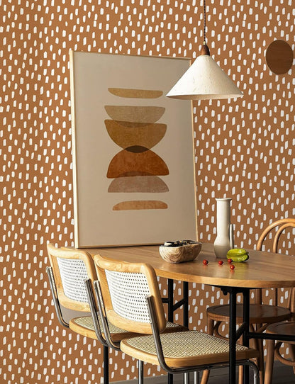 HAOKHOME Peel and Stick Wallpaper Boho Modern Dots Wall Paper Removable for Bathroom Caramel/White Contact Paper 17.3in x 9.8ft