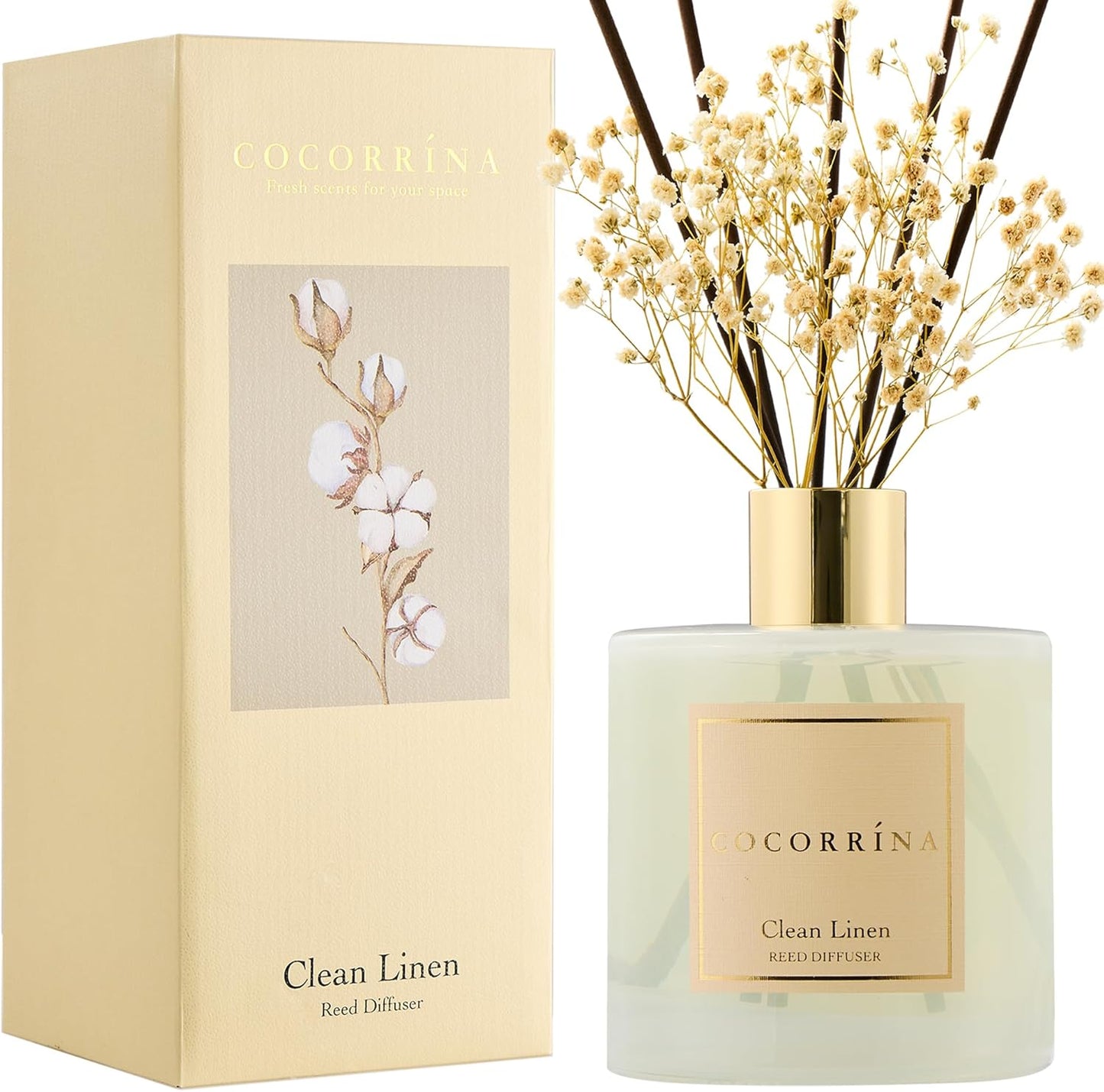 Cocorrina Reed Diffuser Set, Flower Reed Diffuser Sandalwood Rose 6.7 oz, Scented Diffuser with Sticks Home Fragrance Essential Oil for Bathroom Shelf Decor, Living Room, Large Room, 1pack