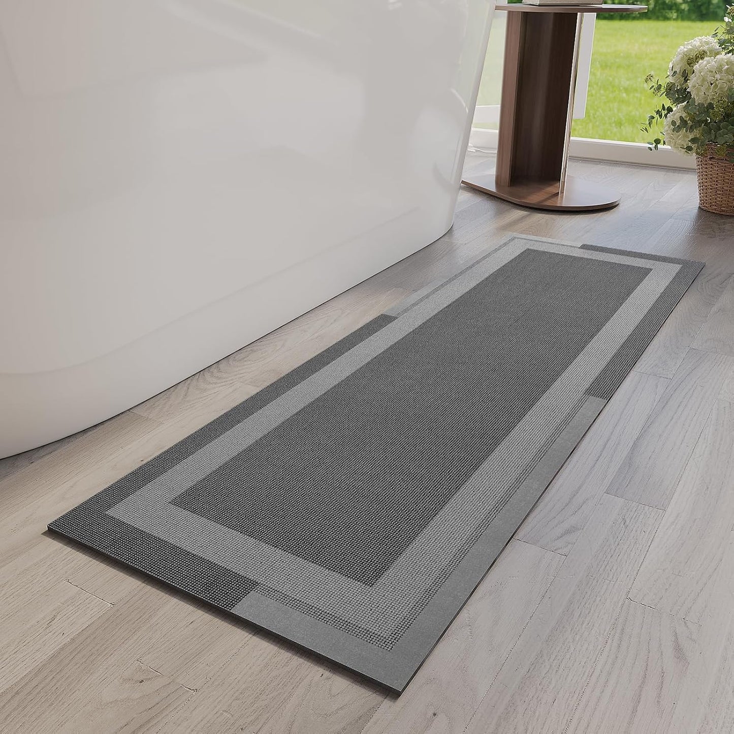 YDKGL Non Slip Bath Mat, Rubber Backing Ultra Thin Bathroom Rugs Fit Under Door Quick Dry Super Absorbent Washable Bath Rug Shower Mat for Bathroom Floor Bathtub Shower Sink, Easy Care Blue 16"x 24"