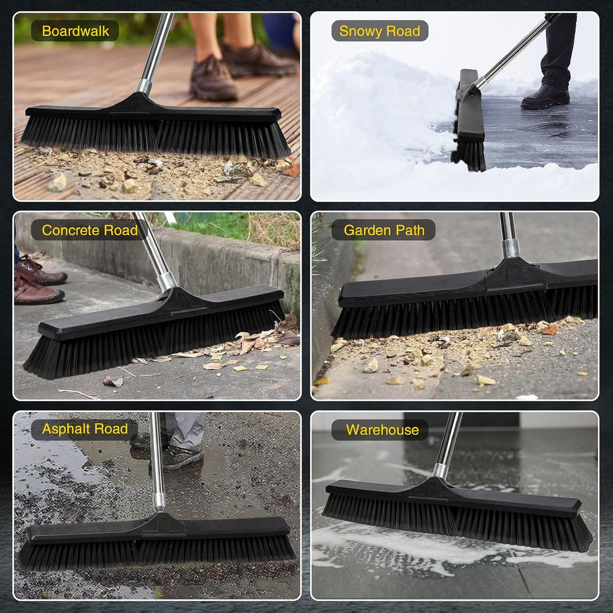 Push Broom Outdoor Heavy Duty,Masthome 24" Push Broom with Stiff Bristles,Heavy Duty Garden Broom,Outdoor Stiff Sweeping Broom for Garage Yard Patio Deck Concrete Wood Stone Floors Scrub and Cleaning