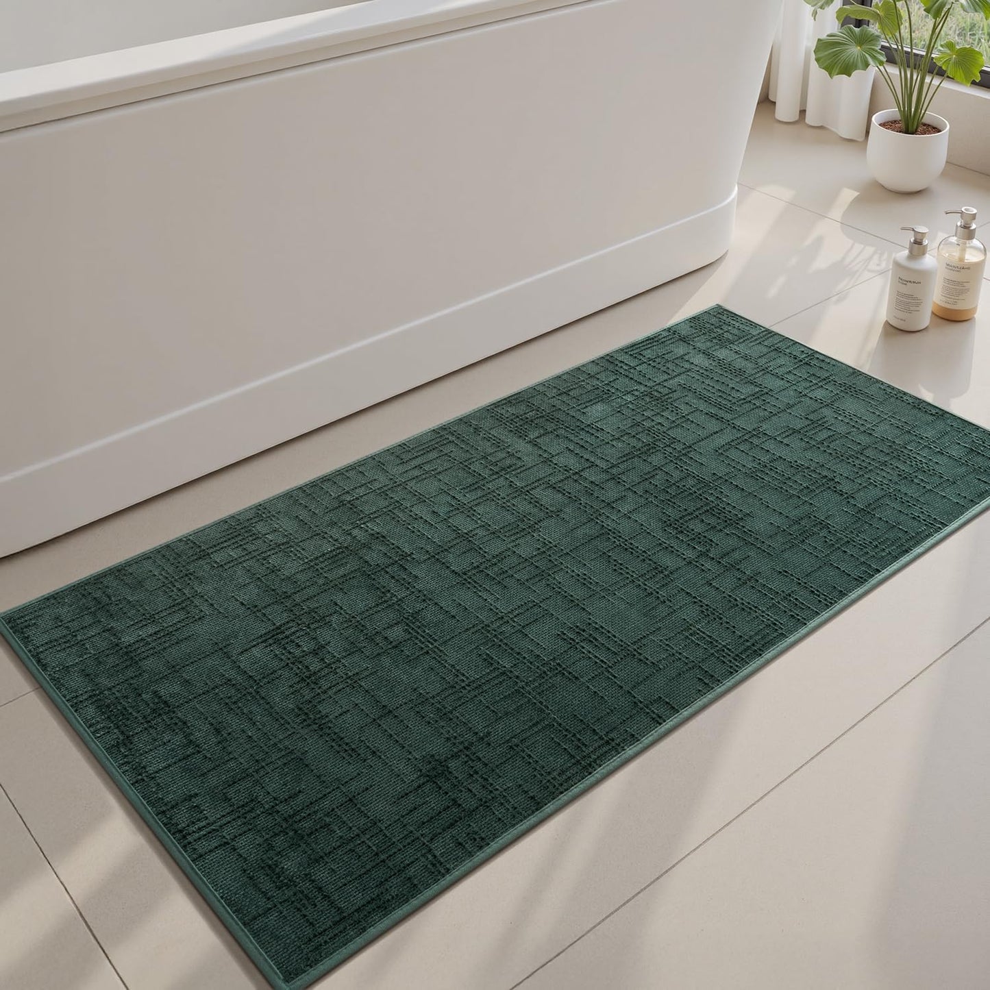 AMOAMI Bath Mat Non Slip Super Absorbent Quick Dry Bath Mats for Bathroom Floor Rubber Backing Washable Bathroom Rugs Modern Woven Jacquard Mat, Beside Tub Bath Rugs, 17" x 24", LightGrey