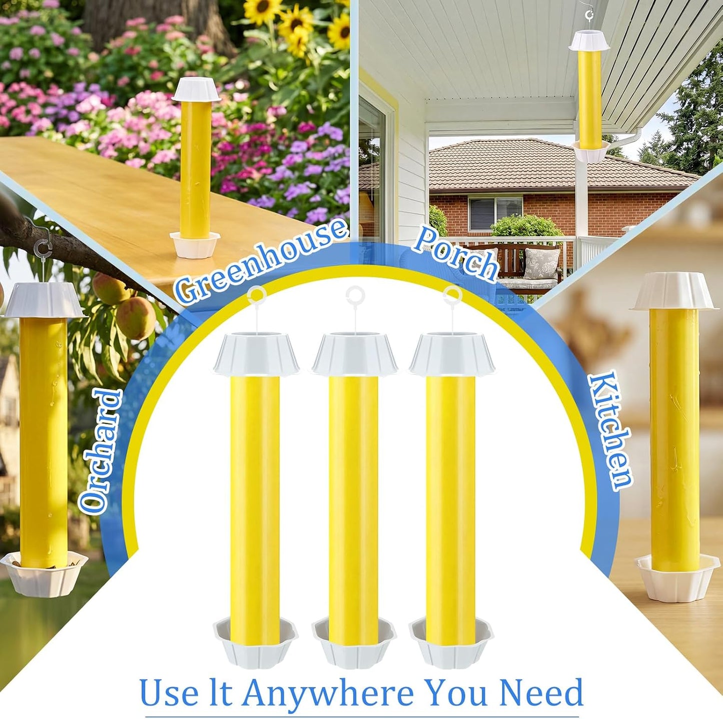 Qualirey 12 Pcs Sticky Fly Trap Fly Stick Indoor Outdoor Long Lasting Hanging Flies Bug Catcher Paper Tape Strips with Hook for Wasps Gnats Bug Insects Fruit Flies Mosquitoes (Stylish-3,Yellow)