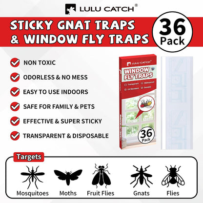 LULUCATCH Window Fly Trap, 24 Pack Fruit Fly Traps for Indoors, Sticky Gnat Trap Bug Trap, Non-Toxic Odorless Flying Insect Trap, Pet Safe Bug Catcher for Fruit Fly, Mosquitos, Fungus & Flying Insect