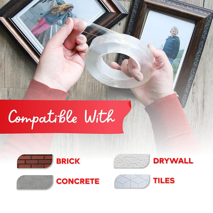 XFasten Reusable Double-Sided Nano Tape, 1.5-Inch x 20 Feet, Clear, Movable and Washable Double-Sided Gel Mat Grip Adhesive Putty Brick Tape | Bathroom, Kitchen Silicone Grip Nano Mounting Tape