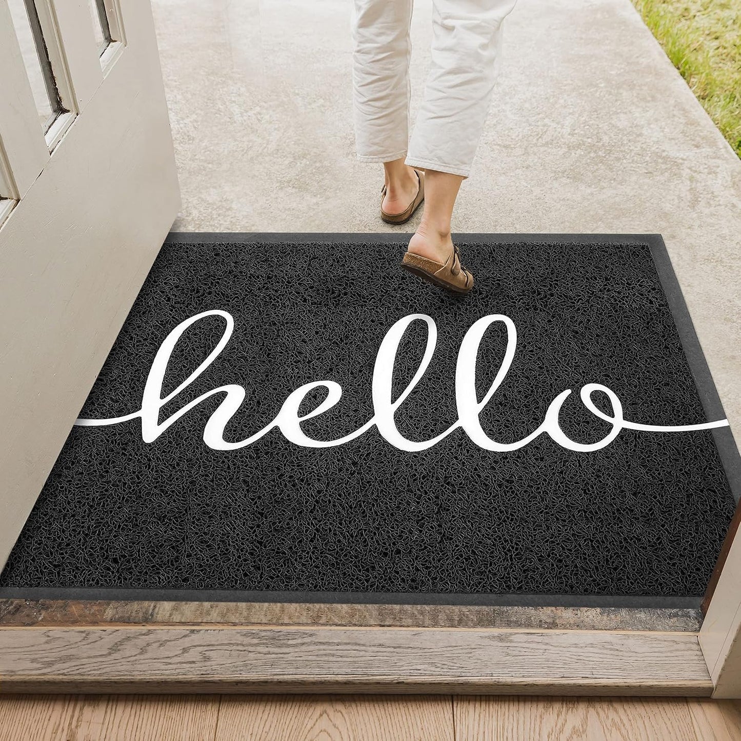 EARTHALL Door Mat Outside Inside Home Doormat, 30"x17.5", Durable Floor Mat Non Slip Mat Ultra Absorb Mud Easy Clean Front Doormat for Garage, Entryway, Patio, High Traffic Areas, Black
