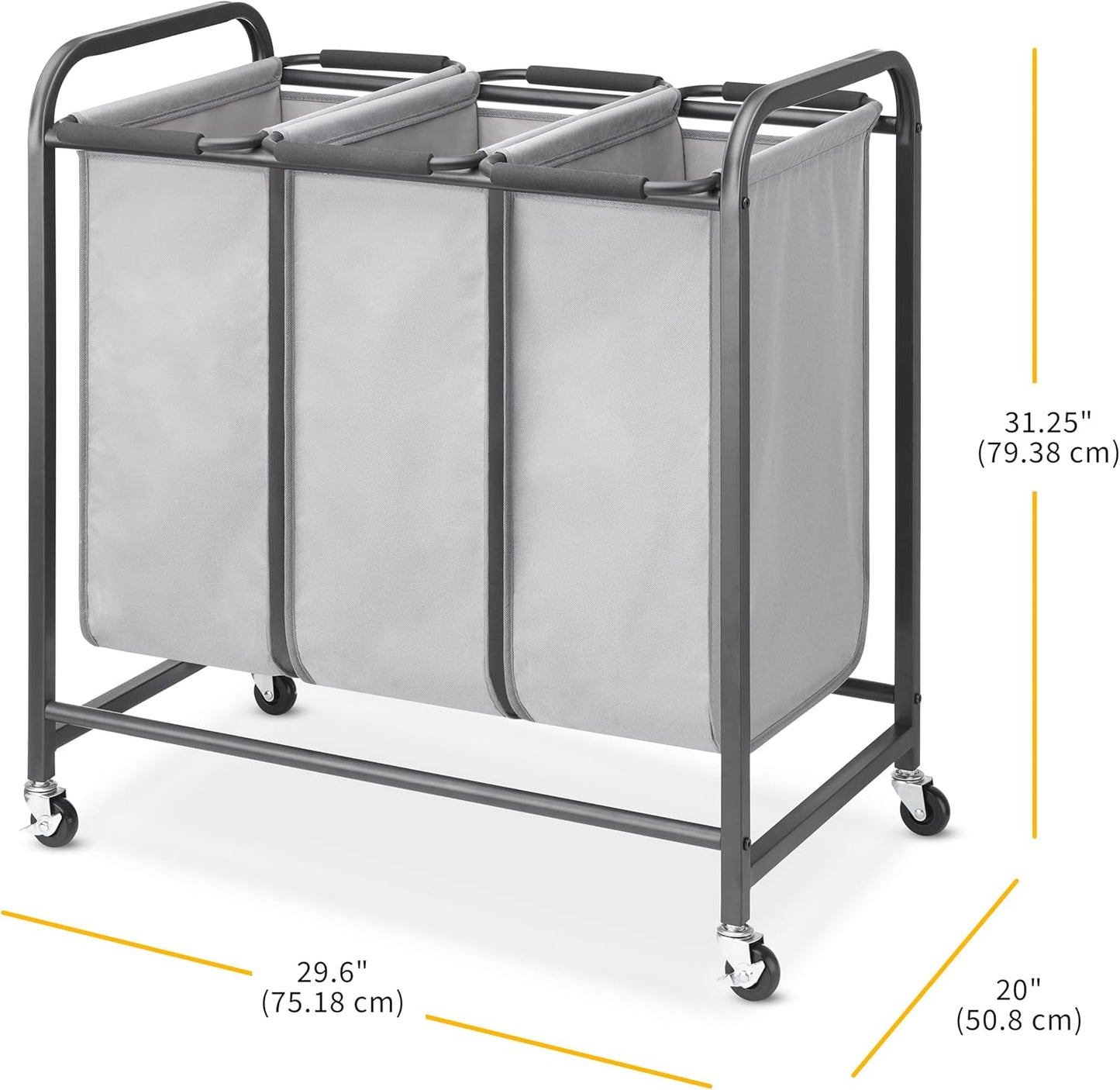 Whitmor Laundry Sorter, 92L Laundry Hamper with Shelf & 2 Removable Bags, 2 x 12.1 Gallons (46L), 28.8 x 13 x 28.4 Inches, Dirty Clothes Hamper Organizer for Laundry Room, Bathroom, Dorm, Black