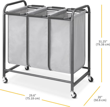 Whitmor Laundry Sorter, 92L Laundry Hamper with Shelf & 2 Removable Bags, 2 x 12.1 Gallons (46L), 28.8 x 13 x 28.4 Inches, Dirty Clothes Hamper Organizer for Laundry Room, Bathroom, Dorm, Black