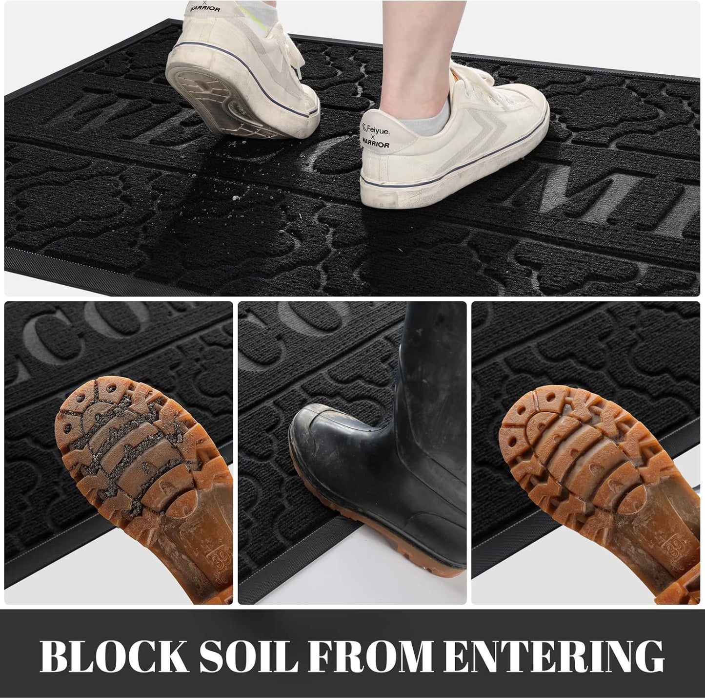 Yimobra Welcome Mat Outdoor Indoor, All-Weather Waterproof Front Door Mat Outside Entrance, Non-Slip Low Profile Porch Patio Doormat, 29.5x17, Black