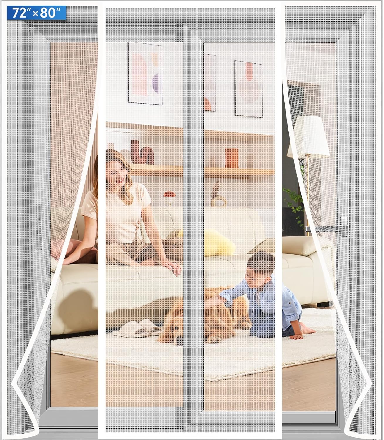 Magnetic Screen Door Upgraded PET Mesh Stronger Than Fiberglass and Polyester,Hands Free,Keeps Bugs Out,Pet & Kid Friendly,Suitable for Sliding Door,Large Patio Door and French Door-72''x80''