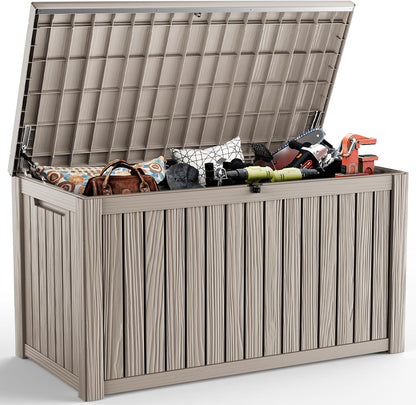 230 Gallon Large Outdoor Storage Box Waterproof, UV Resistant Resin Deck Box with Hydraulic Rod & Lockable Latch for Patio Furniture, Outside Storage Box for Garden Tools, Patio Cushions, Black