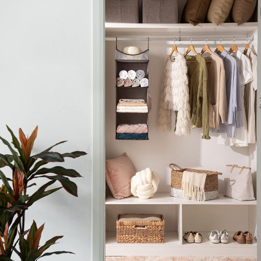 StorageWorks Hanging Closet Organizer, 3-Shelf Hanging Closet Shelves with Top Shelf, 15 ¾"W x 12" D x 31" H, Extra-Large Space, Ivory White
