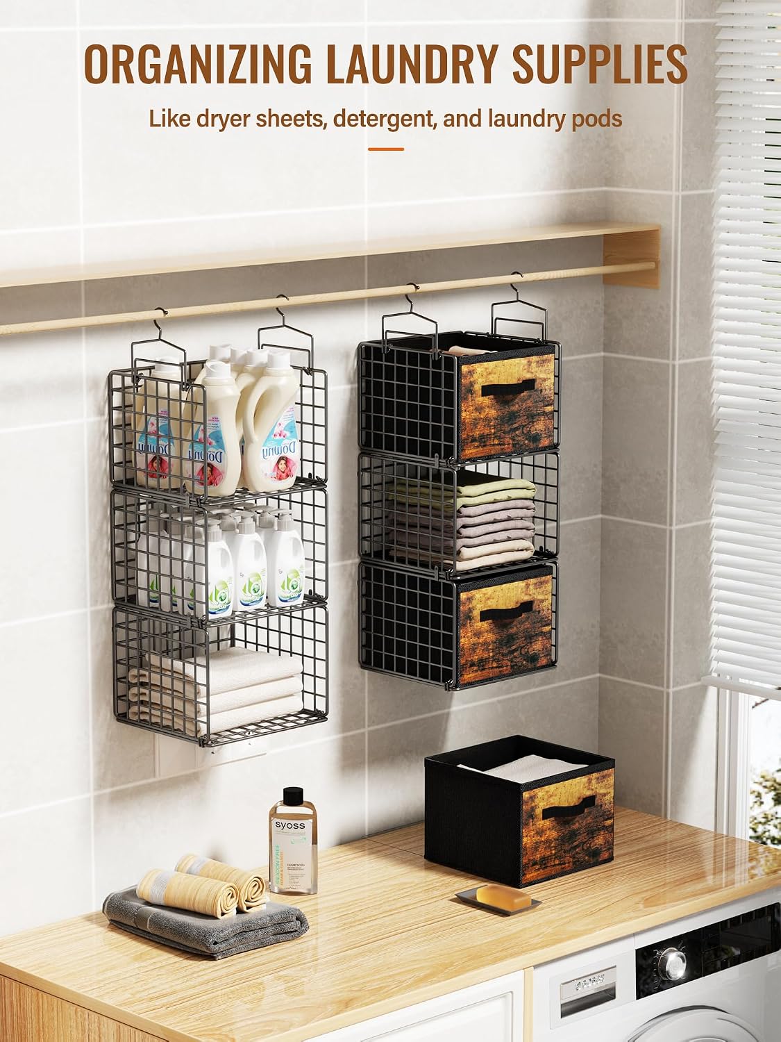 Hanging Closet Organizer, 4 Tier Metal Closet Organizers and Storage with 4 Hanging Hooks 4 S-Hooks for Wardrobe Laundry Room, Wire Storage Shelf for Clothes Sweaters Pants (White)