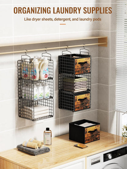 Hanging Closet Organizer, 4 Tier Metal Closet Organizers and Storage with 4 Hanging Hooks 4 S-Hooks for Wardrobe Laundry Room, Wire Storage Shelf for Clothes Sweaters Pants (White)