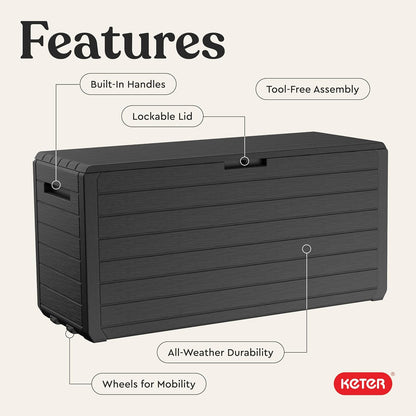 Keter Marvel Plus 71 Gallon Resin Outdoor Storage Box for Patio Furniture Cushions, Throw Pillows, Garden Tools and Pool Floats, Brown
