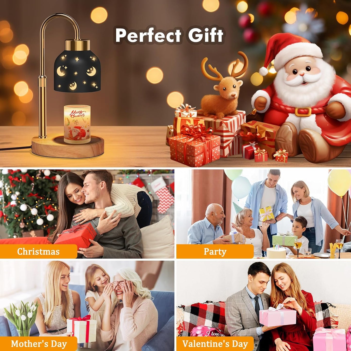 Candle Warmer Lamp with Timer Dimmer, Height & Brightness Adjustable | Black Electric Wax Warmer for Women Mom, Christmas & Birthday Gift, House Warming Gift New Home Decor