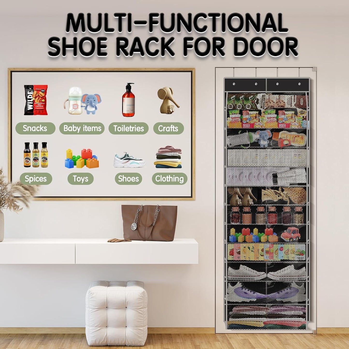 Kotkn Over The Door Shoe Organizer with 12 Large Breathable Pockets - Durable Hanging Storage for the Entire Family's Shoes (White)
