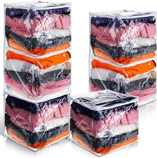 6 Packs Clear Zippered Storage Bags 24 x 20 x 11 Inch Sweater Moth Bags Vinyl Plastic Storage for Blankets Clothes Bed Sheet Organizer with Zipper for Closet Linen Sweater Clothes Comforters Pillow