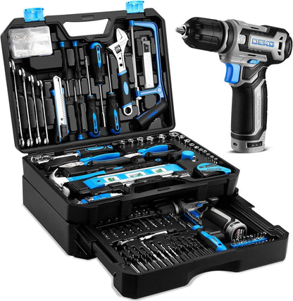 Pink Tool Kit Box Drill Set：DEKOPRO Home Mechanic Toolbox with 12V Power Cordless Drill Hand Repair Tools Sets Combo Kits Storage Organizer Drawer Case for Men & Women