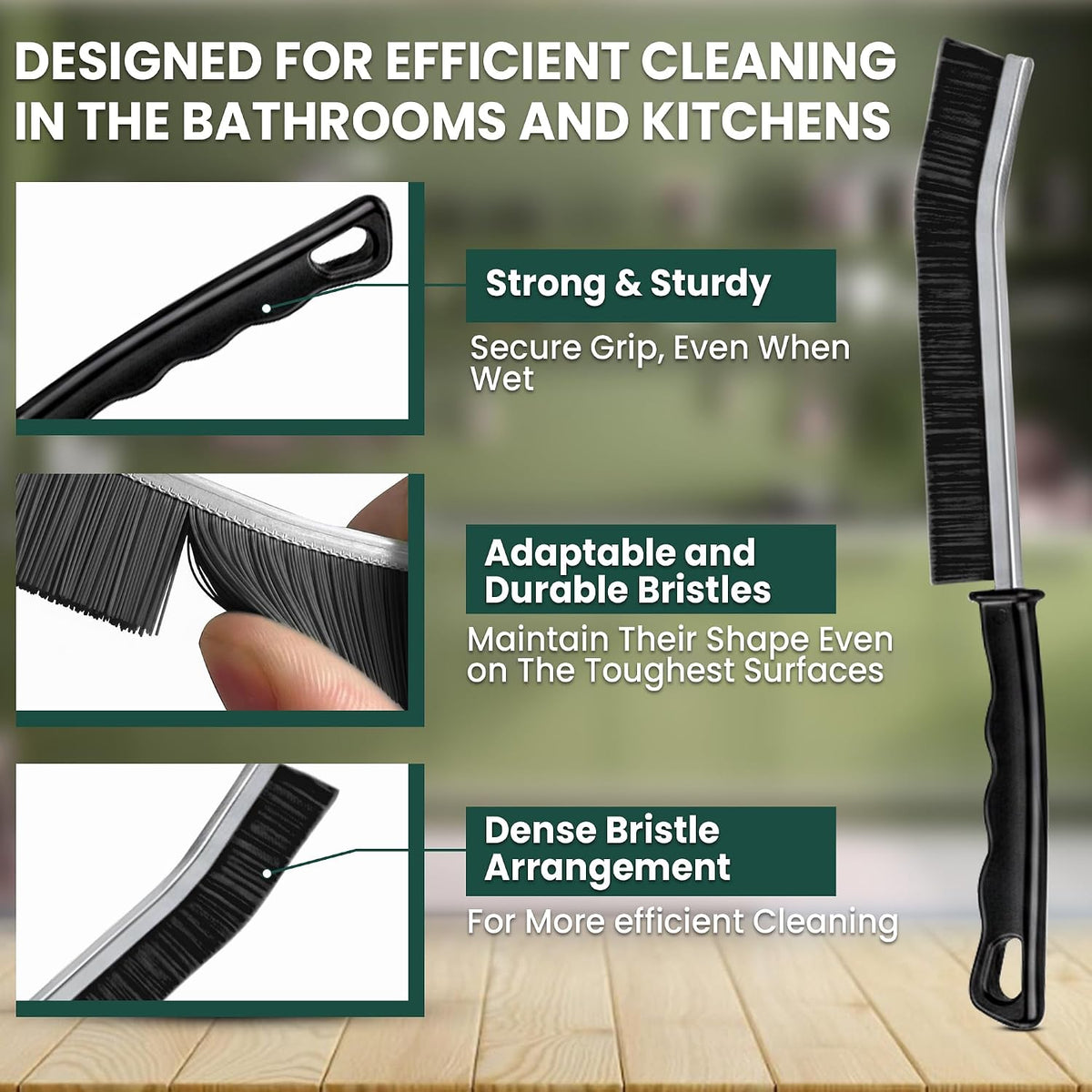 Crevice Cleaning Brush Set – 3Pcs Hard Bristle Cleaning Tools for Grout, Tile Floors, Gaps & Narrow Spaces – Small Grout Scrub Brush for Cleaning Bathroom, Shower, Window Tracks, Kitchen