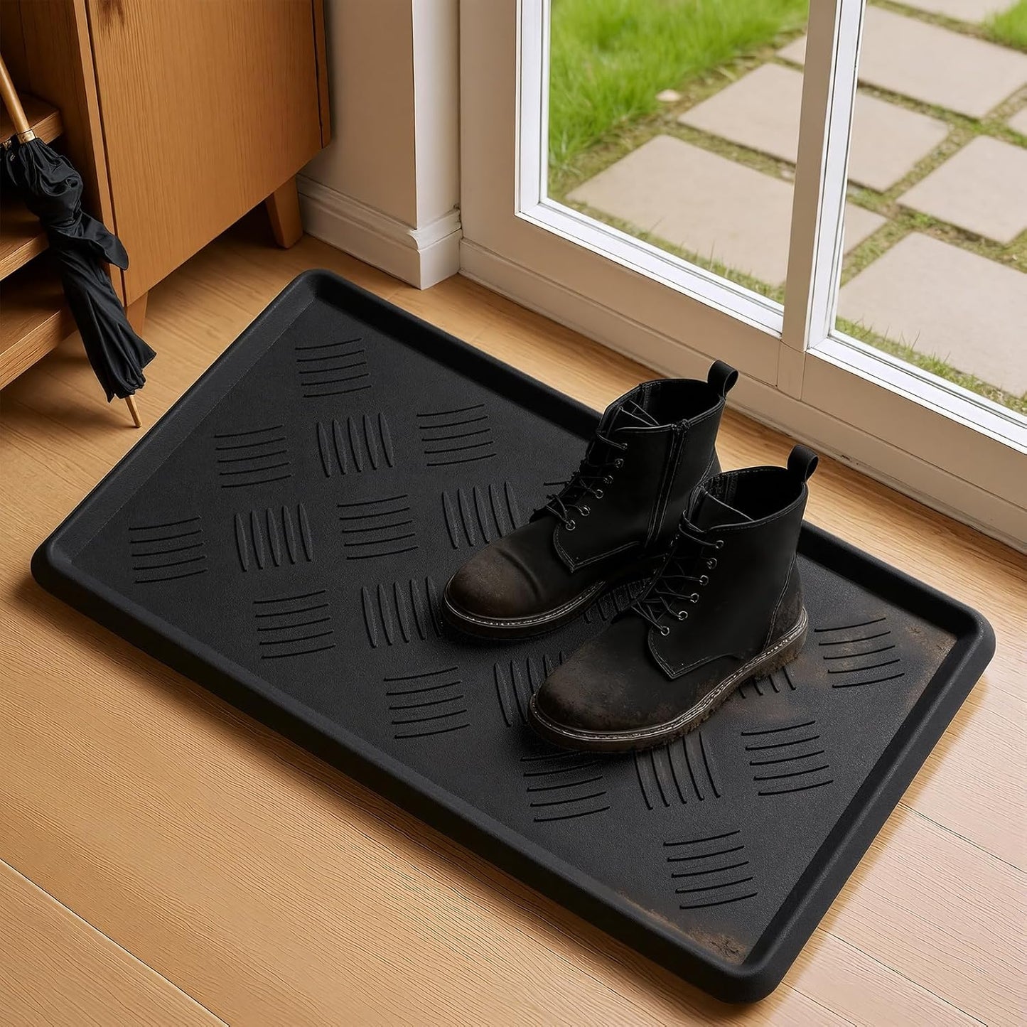 HIYARD Rubber Boot Tray, Shoe Tray for Entryway, Multipurpose Boot Mat, Shoe Mat Indoor and Outdoor, 16x27.5,Black