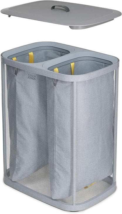 Joseph Joseph Tota Trio 90 liter/23.8 gallon Laundry Hamper Separation Basket with lid, 3 Removable Washing Bags with Handles- Ecru