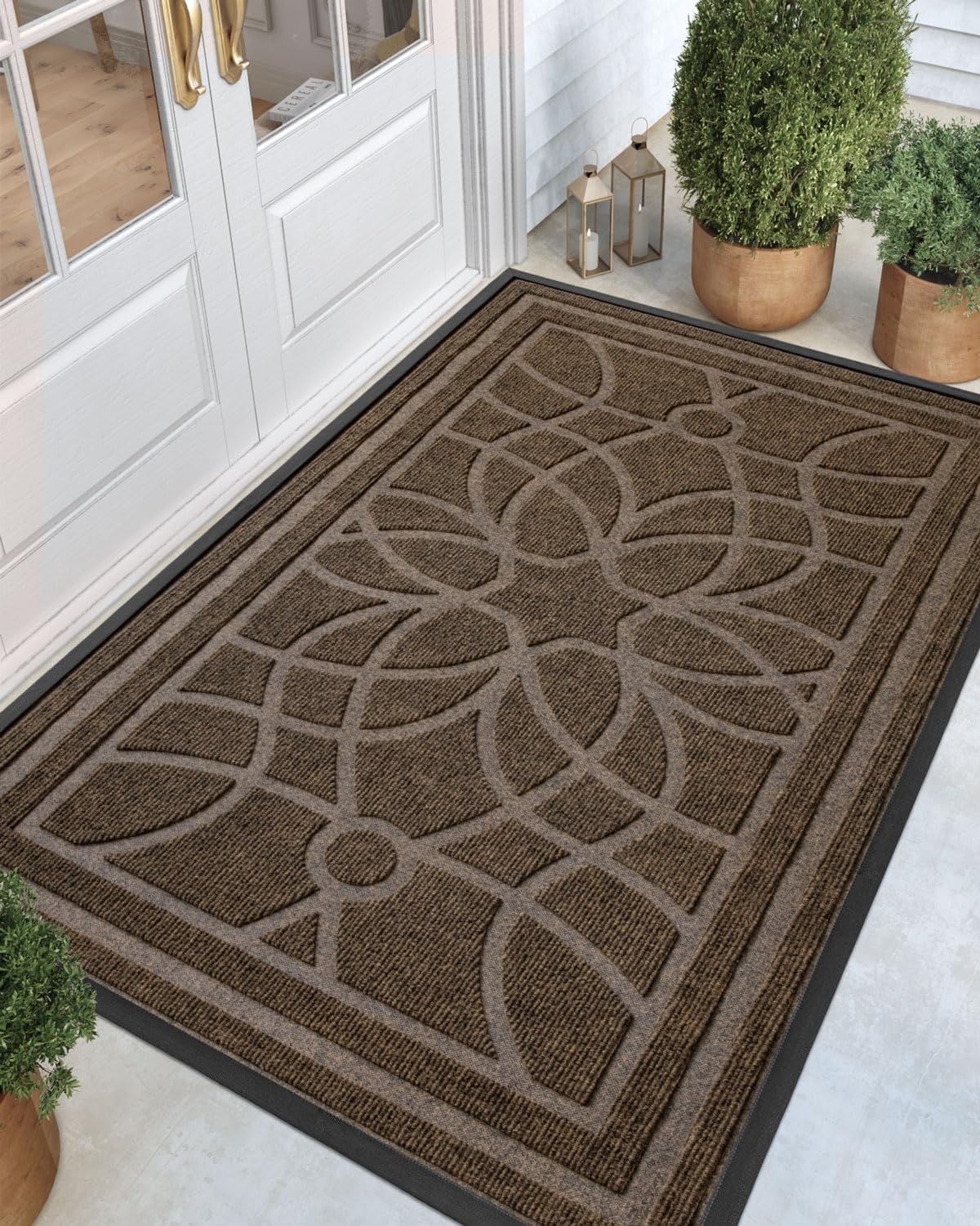 DEXI Front Door Mat Outside Entrance, Heavy Duty Non Slip Low Profile Doormat for Entryway, Trap Dirt and Moisture Welcome Mats, Easy Clean, Patio, Garage, 3x2, Blue