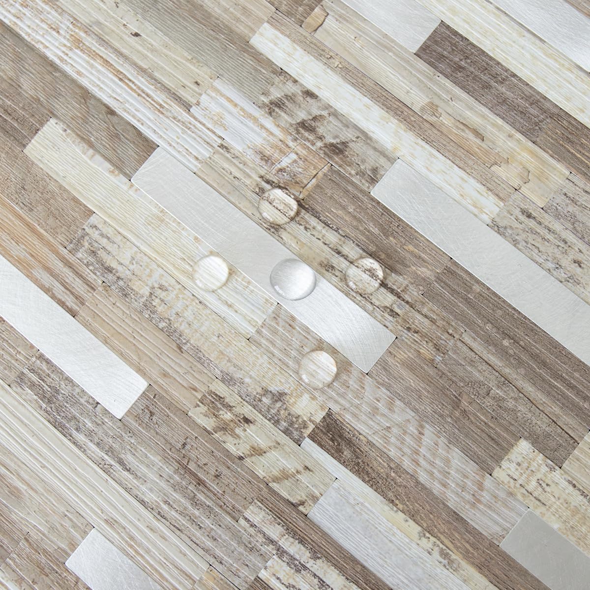AULIGET 20 Sheets Peel and Stick Backsplash, Black & Grey Wood Look PVC Mixed Metal Stick on Backsplash Tiles for Kitchen