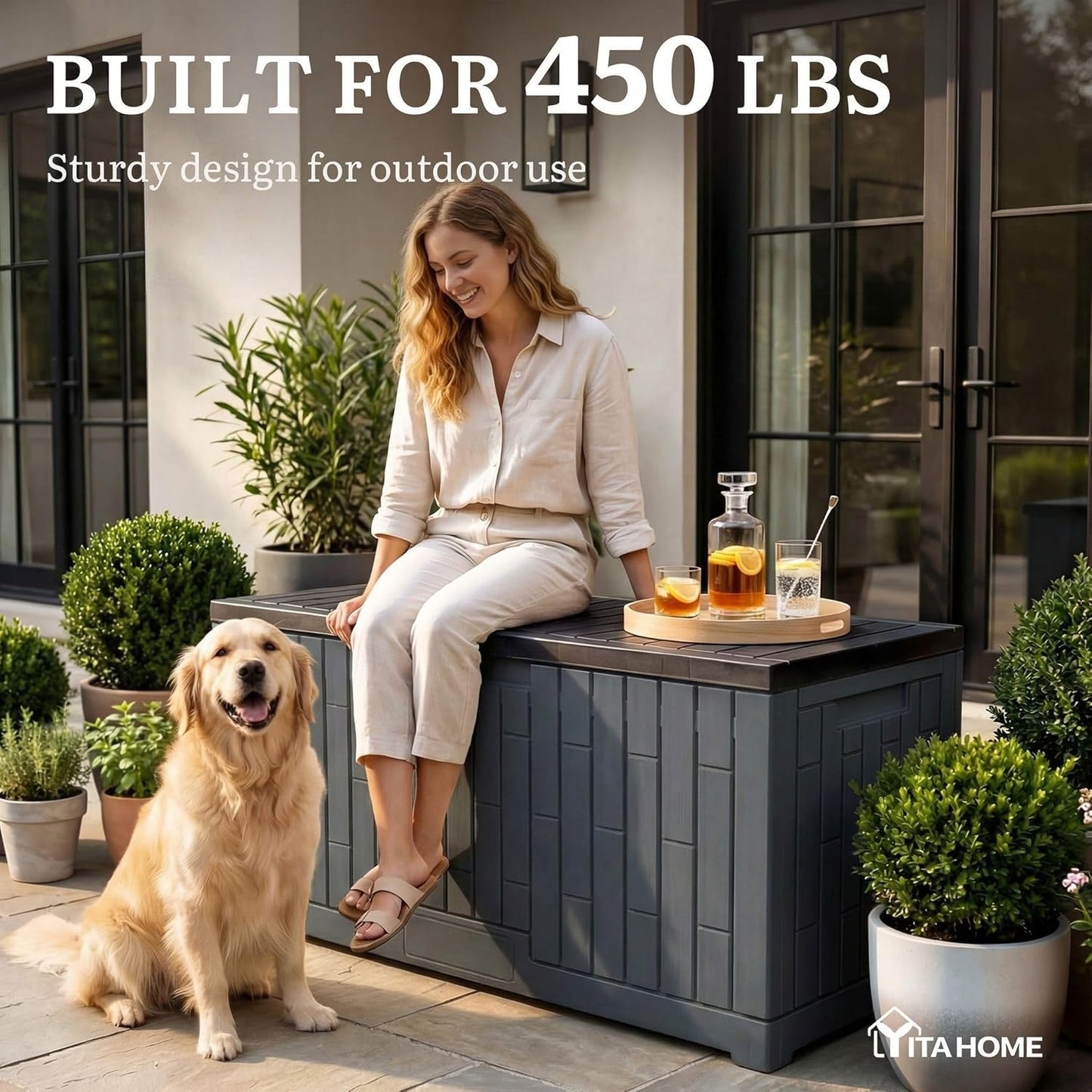 YITAHOME 31 Gallon Outdoor Storage Box | Resin Deck Box and Waterproof Package Delivery Box for Gardening Tools, Pool Supplies, Patio Furniture, Lockable, Taupe