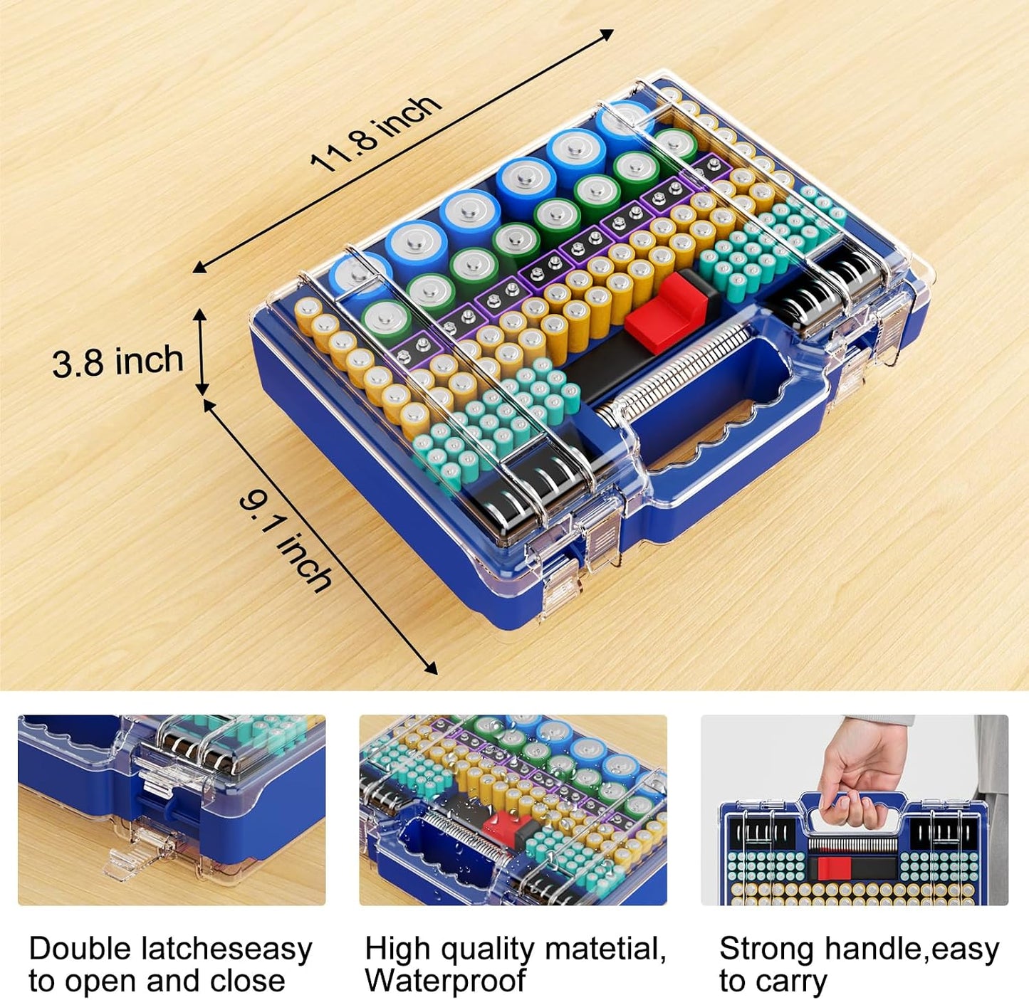 Tututry Battery Organizer Storage Holder Box Case with Tester, Ultra-Large 262+ Batteries Container with Double-Sided, Holds AA AAA 4A 23A C D Cell 9V 3V Lithium 4LR44 CR3 CR123A 18650 (Red)