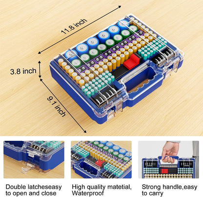 Tututry Battery Organizer Storage Holder Box Case with Tester, Ultra-Large 262+ Batteries Container with Double-Sided, Holds AA AAA 4A 23A C D Cell 9V 3V Lithium 4LR44 CR3 CR123A 18650 (Red)