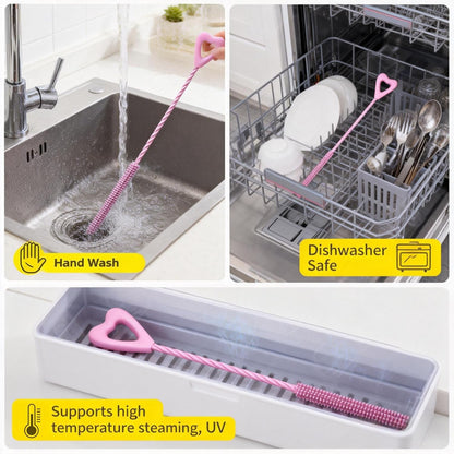 Silicone Straw Cleaner Brush, 2Pcs Reusable Cleaner Brush Extra Long, Straw Brush Bristles Cleaner for Cleaning Stanley Metal Glass Straws Drink Lid 0.24 Inch and 0.35 Inch