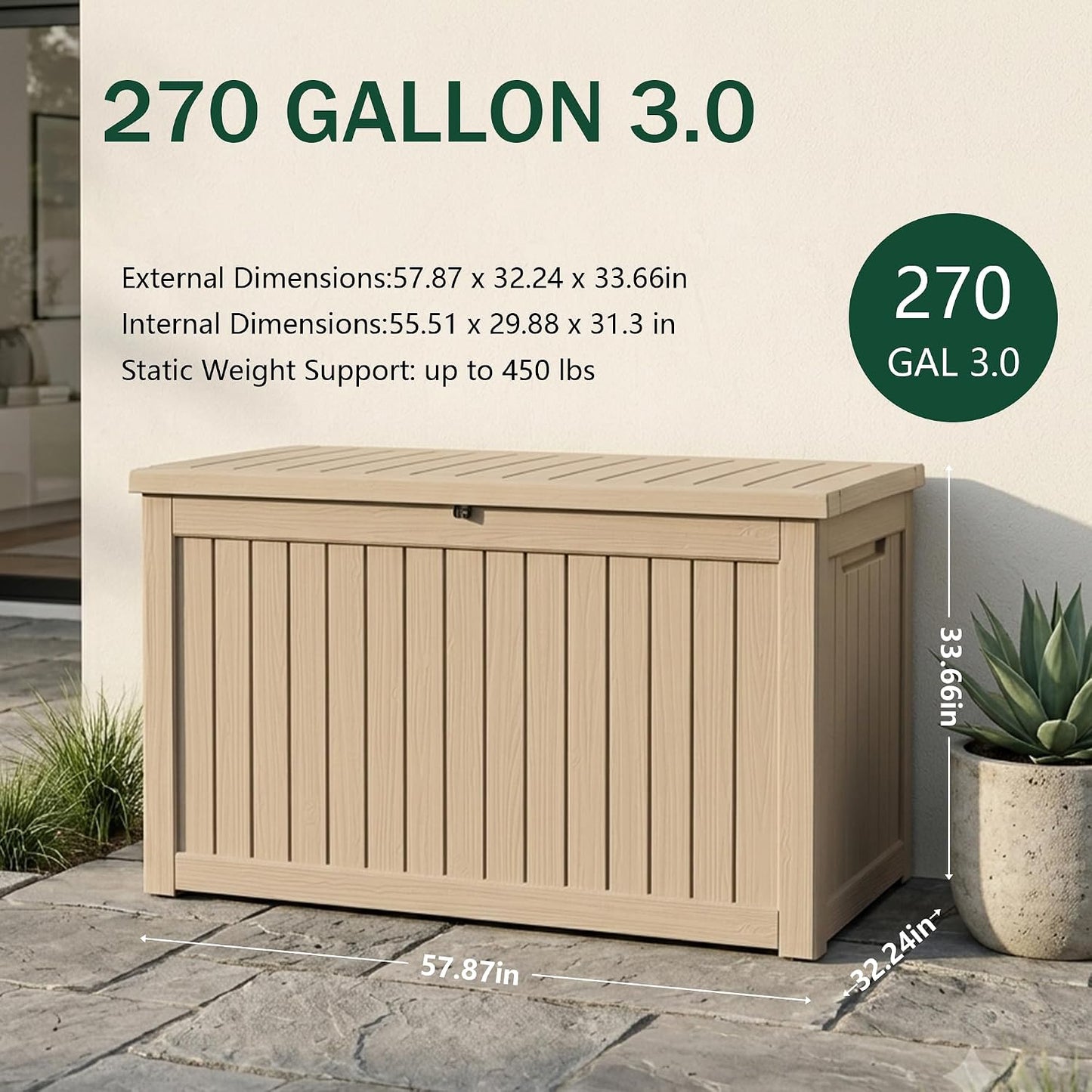 Outdoor Storage Box, 320 Gallon Waterproof Deck Box [Upgraded 3.0], Dual Gas-Spring Ultimate Resin Organizer for King Cushions, Heavy-Duty Lockable Estate Storage Bench, Backyard BBQ, Black