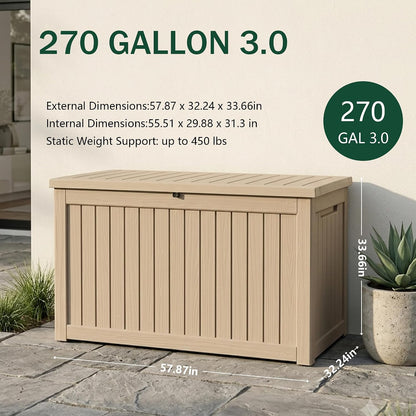 Outdoor Storage Box, 320 Gallon Waterproof Deck Box [Upgraded 3.0], Dual Gas-Spring Ultimate Resin Organizer for King Cushions, Heavy-Duty Lockable Estate Storage Bench, Backyard BBQ, Black
