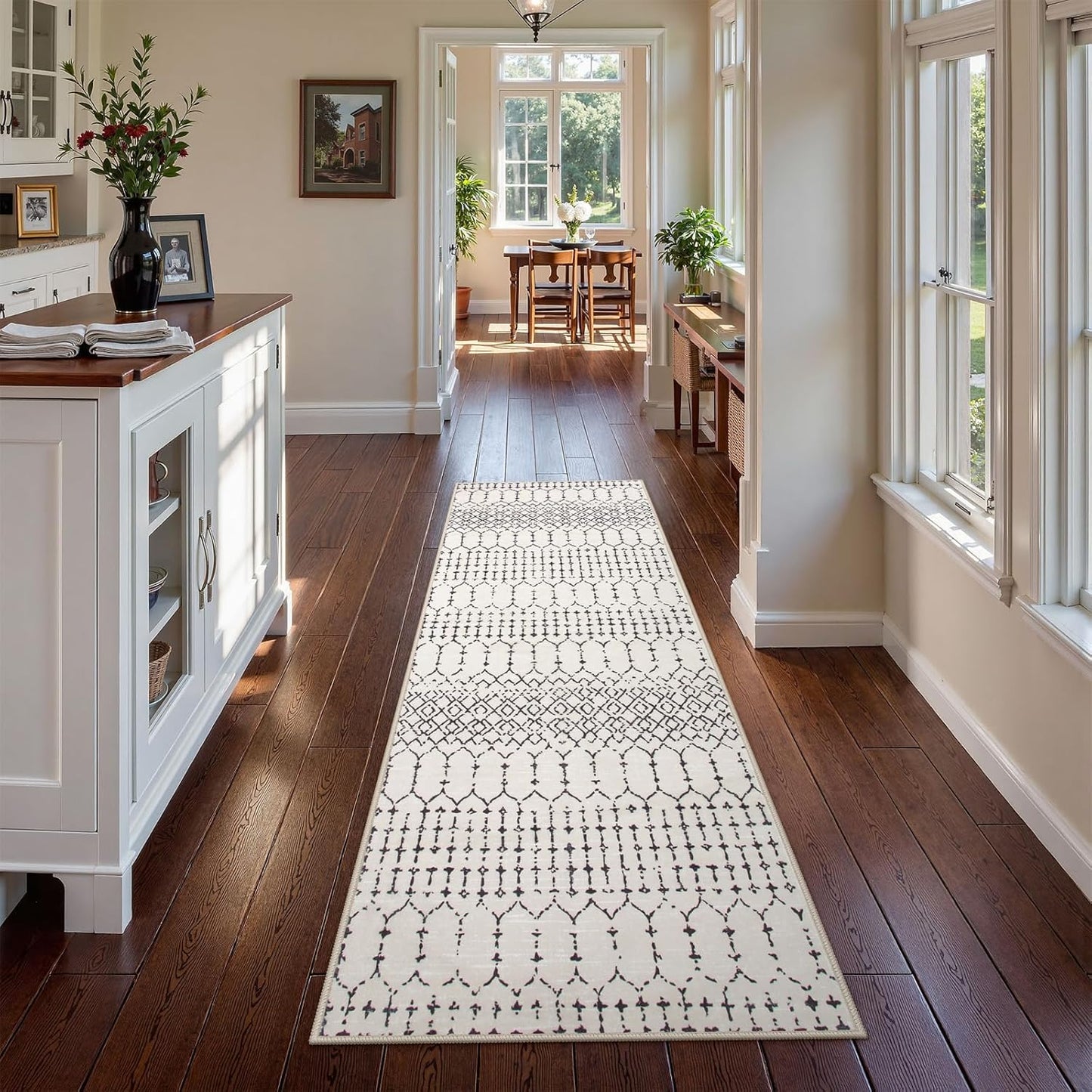 Lahome Moroccan Entry Rug 2x3, Non-Slip Washable Front Indoor Door Mat Rubber Backing Low-Profile Door Rugs, Small Geometric Print Distressed for Entryway Bathroom Kitchen, Black Hana