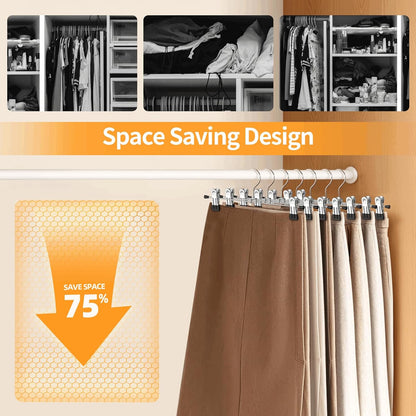 Pants Hangers with Clips: 10Pack Skirt Hangers for Women Metal Adjustable Trouser Hangers for Jeans Shorts Dress - Black