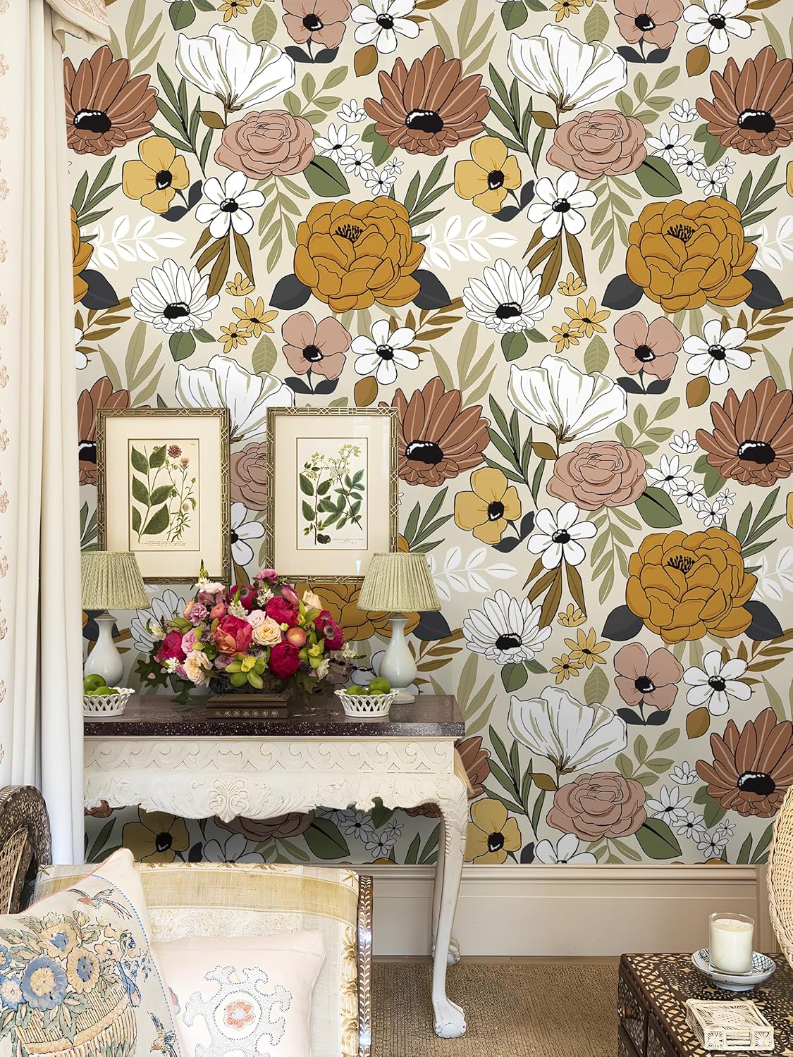 Floralplus Floral Wallpaper Peel and Stick Removable Wallpaper Boho Renter Friendly Dark Flower Wallpapers Contact Paper for Walls Cabinet Bedroom Bathroom Decor 17.5 in x 118 in