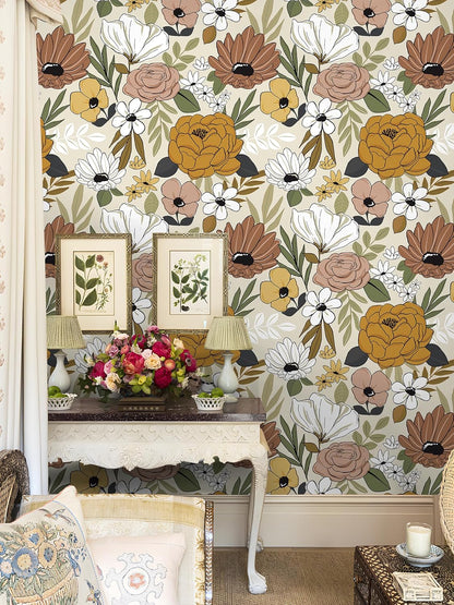 Floralplus Floral Wallpaper Peel and Stick Removable Wallpaper Boho Renter Friendly Dark Flower Wallpapers Contact Paper for Walls Cabinet Bedroom Bathroom Decor 17.5 in x 118 in