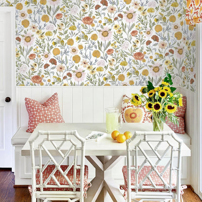 Dimoon 17.3''x78.7'' Peel and Stick Wallpaper Floral Cute Contact Paper Vintage Village Country Cottage Wallpaper Farmhouse Yellow Beige Renter Friendly Geometry Waterproof Embossed Kitchen Bedroom