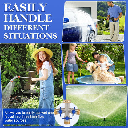 EJW Hose Splitter, 2 Way Hose Splitter, Garden Hose Splitters,Faucet Splitters, Outdoor Faucet Splitter, 2 Way Hose Connector,Brass Splitter, 3/4” GHT Threads.