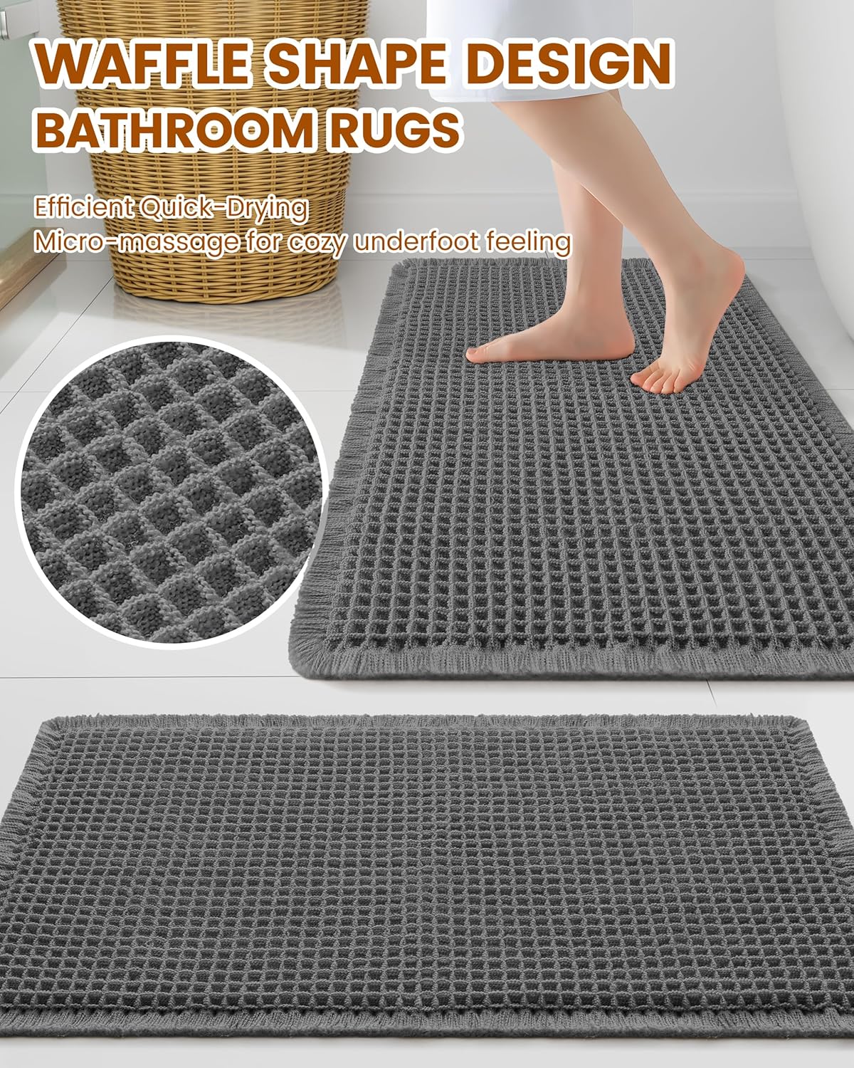 Smiry Waffle Bath Mat 30x20, Extra Soft Absorbent Bathroom Rugs, Non Slip Machine Washable Quick Dry Bath Rugs for Bathroom Floor, Tub, Shower, Home Decor Accessories, Brown