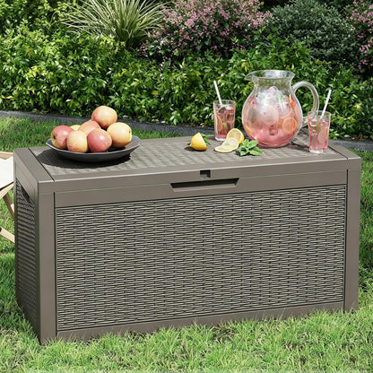 Outdoor Storage Box, Resin Deck Boxes Indoor and outdoor, Waterproof Storage Box Lockable Lid (Black, 85 Gallon)