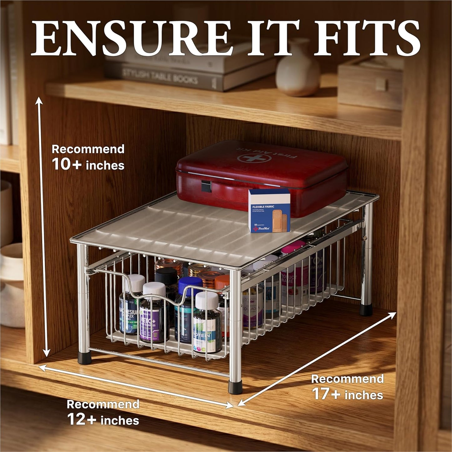 Simple Houseware Stackable 2 Tier Sliding Basket Organizer Drawer, Chrome