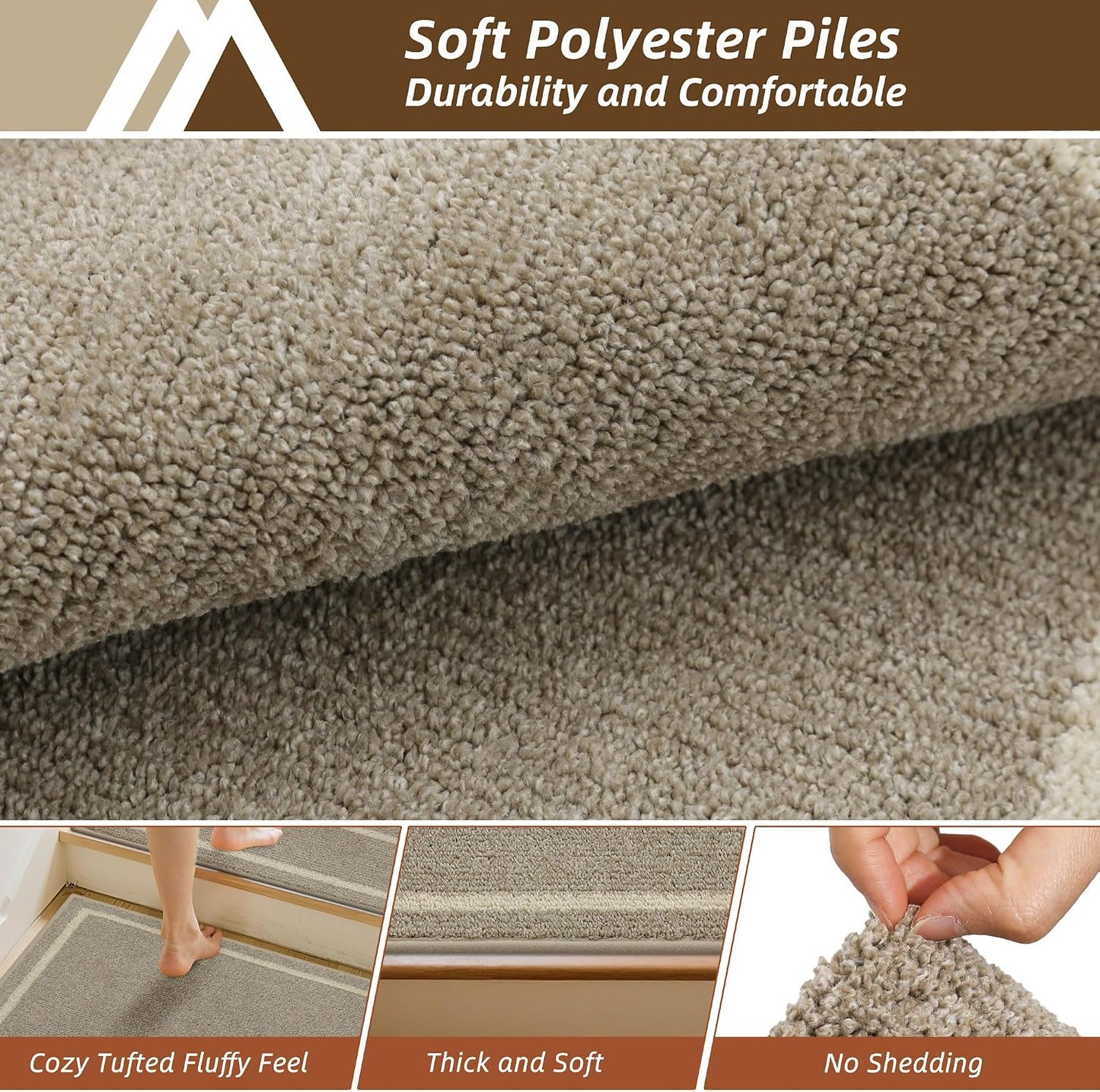 COSY HOMEER Soft Stair Treads Non-Slip Carpet Mat 28inX9in Indoor Stair Runners for Wooden Steps, Stair Rugs for Kids and Dogs, 100% Polyester TPE Backing 4pcs, Grey