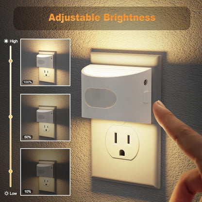 JandCase Motion Sensor Night Light, 2 Pack Motion Activated Night-Lights, 3000K Warm White LED Night Lights Plug into Wall, 30/60LM Adjustable Brightness, for Kids Adults Bathroom Bedroom