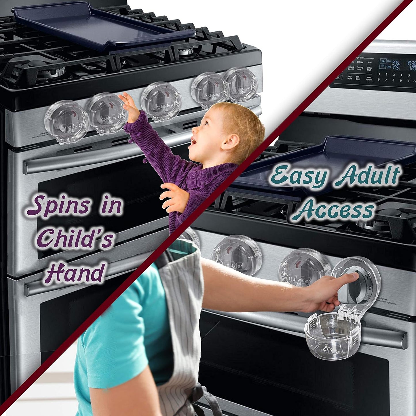 6 Pack Clear Stove Knob Safety Covers - Protect Little Kids with A Child Proof Lock for Oven/Stove Top/Gas Range - Baby/Toddler Kitchen Safety Guard - Check Dimensions.