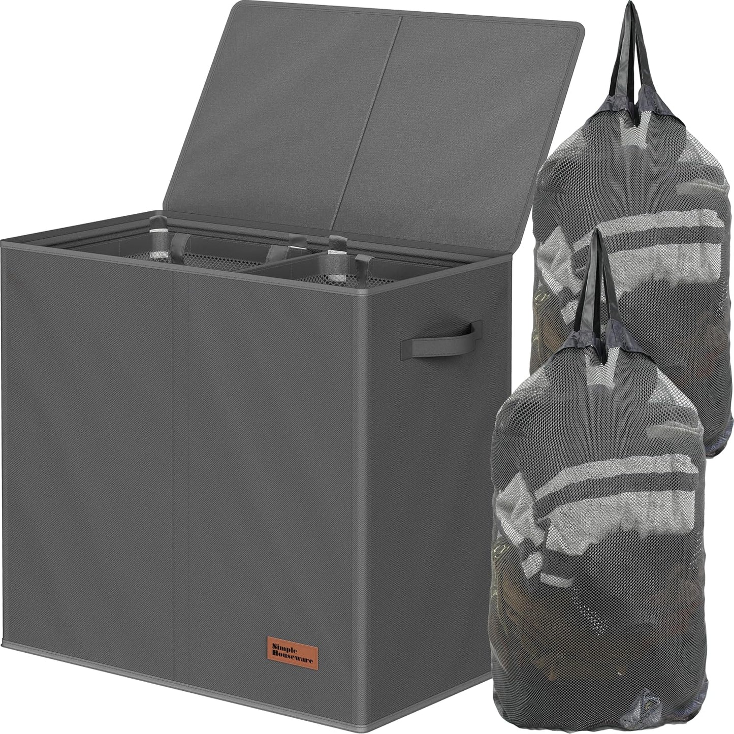 Simple Houseware Double Laundry Hamper with Lid and Removable Bags, Black