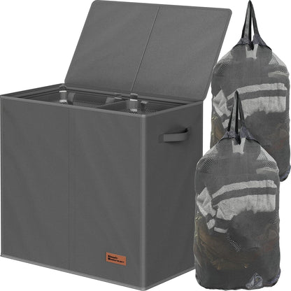Simple Houseware Double Laundry Hamper with Lid and Removable Bags, Black